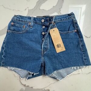 Levis 501 Original Shorts Womens 28 Blue High Rise Cutoff Button Fly 56327-0111